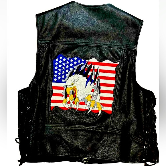 Genuine Leather Motorcycle Vest, Side-Laced W Tassels, Walter Dyer 80's Vintage - Picture 2 of 6